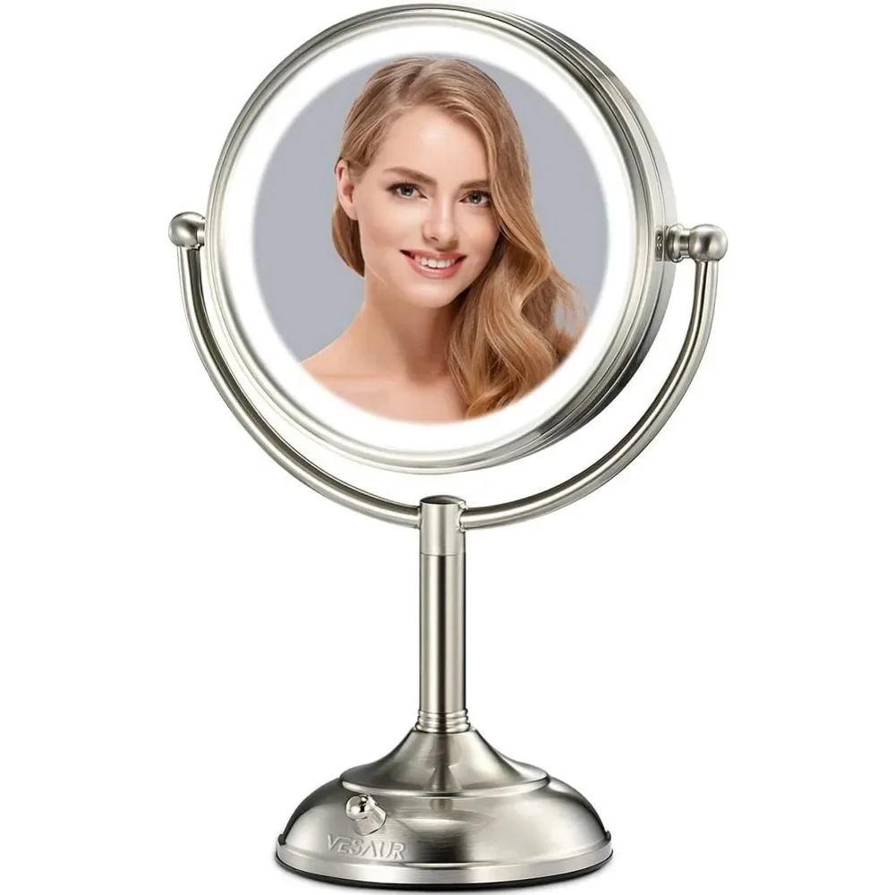 

10" Extra Large and 17" Tall Lighted Makeup Mirror, 1X/5X Magnifying Vanity Mirror with 3 Colors Dimmable, 82 Premium LED Lights