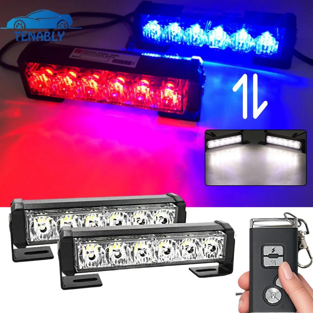 

2 in 1 Police Warning Light Wireless Grille Led Strobe Light Red Blue White Automotive Stroboscopes Car External Flashing Beacon