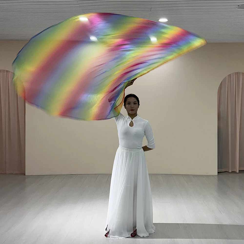 New Flag Dance Props Church Performance Costume Worship Flag 140 × 140 Praise Flag Seven Rainbows Retractable Sticks