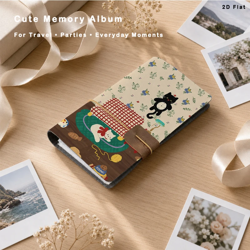 Retro Pastoral Cat Floral Instant Photo Album 80 Pockets for Family Travel Wedding Memory Storage Holiday Birthday Party Gift Ph