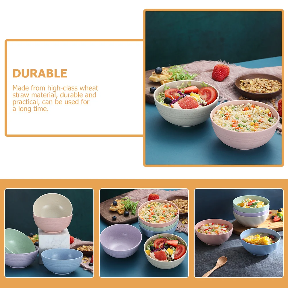 

5Pcs Stylish Wheat Straw Bowls Space Saving Design Unbreakable for Salad Soup Rice Cereal Kitchen Large Bowls for Eating