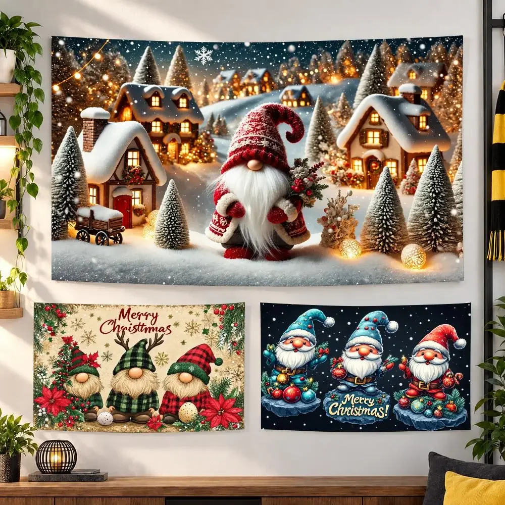 Christmas Santa Gnome Festive Moments Tapestry Living Bedroom Party Dormitory Interior Wall Bohemian Decora Attached Clip