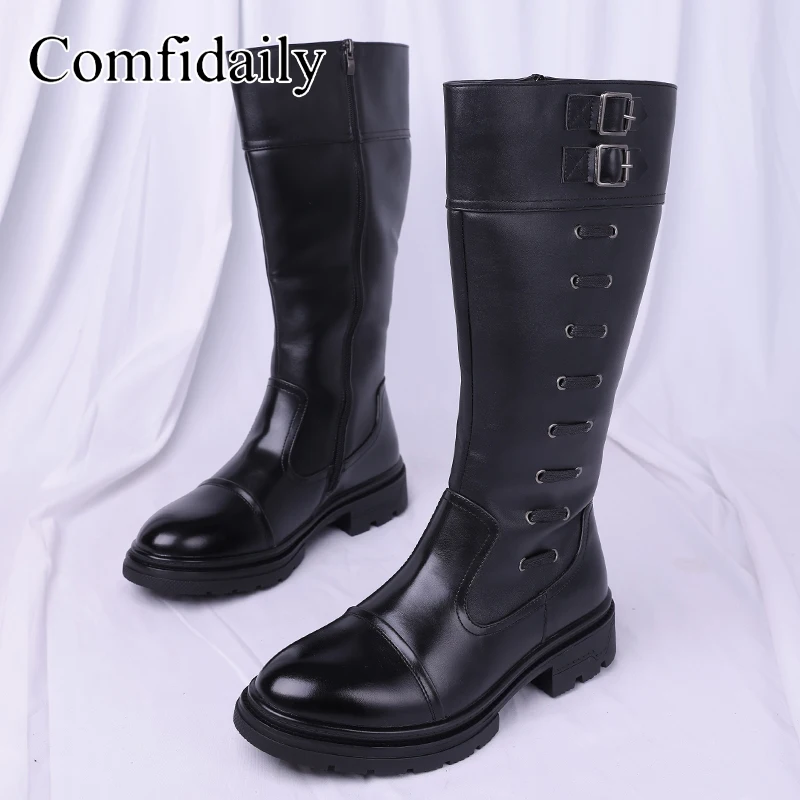 

High-quality Classic Black Boots for Man Luxury Leather Men High Boots Large Size 48 Casual Platform Boots Man botas para hombre