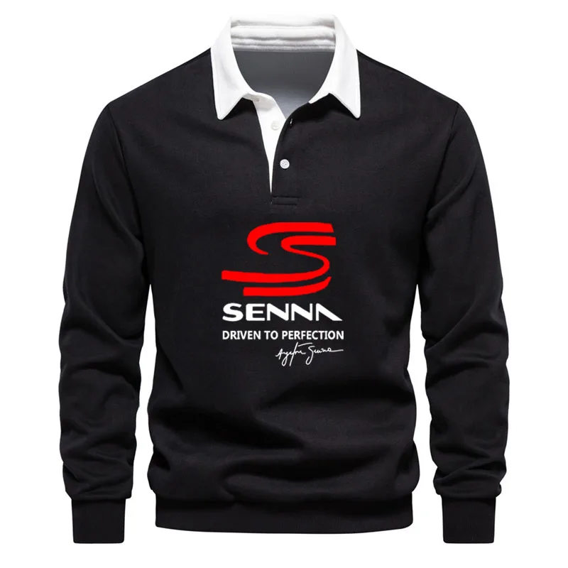 Ayrton Senna hoodie High Quality Fashion Men Retro Harajuku Solid Color Sweatshirts High Street lapel Hoodie Casual Sweatshirt