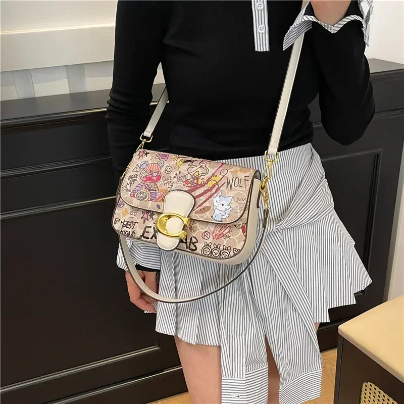 

2025 Designer Graffiti Bag for Women - Premium PU Small Square, Trendy Versatile Shoulder