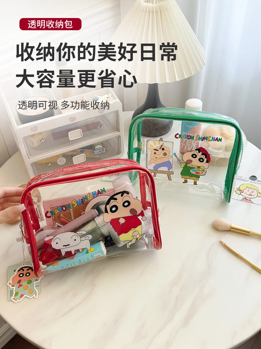 

New Crayon Shinchan Cartoon Transparent Pen Case Ins Wind Waterproof Travel Wash Bag Large Capacity Portable Makeup Bag Gifts