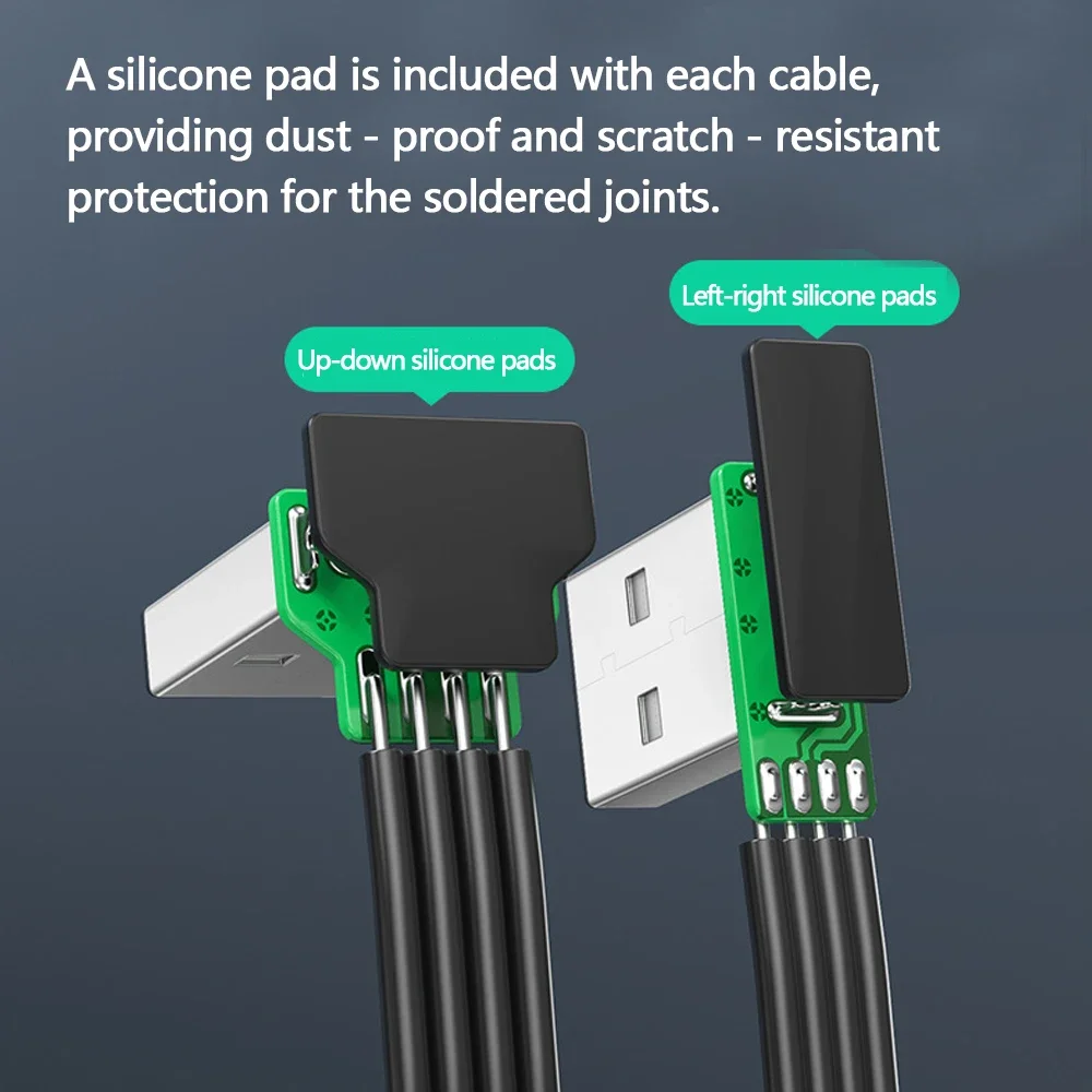 Cable de datos de silicona plano USB a tipo C 2,0 para portátiles, teléfonos móviles, ordenadores, tabletas, codo de 90 grados hacia arriba, hacia abajo, izquierdo y derecho doble
