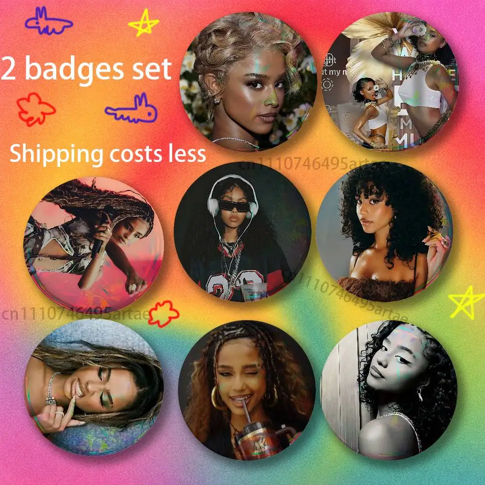 Singer T-Tyla Brooches for Backpack Accessories 25,32,44,58,75mm Round Enamel Pins 2-piece set Cartoon Anime Badge