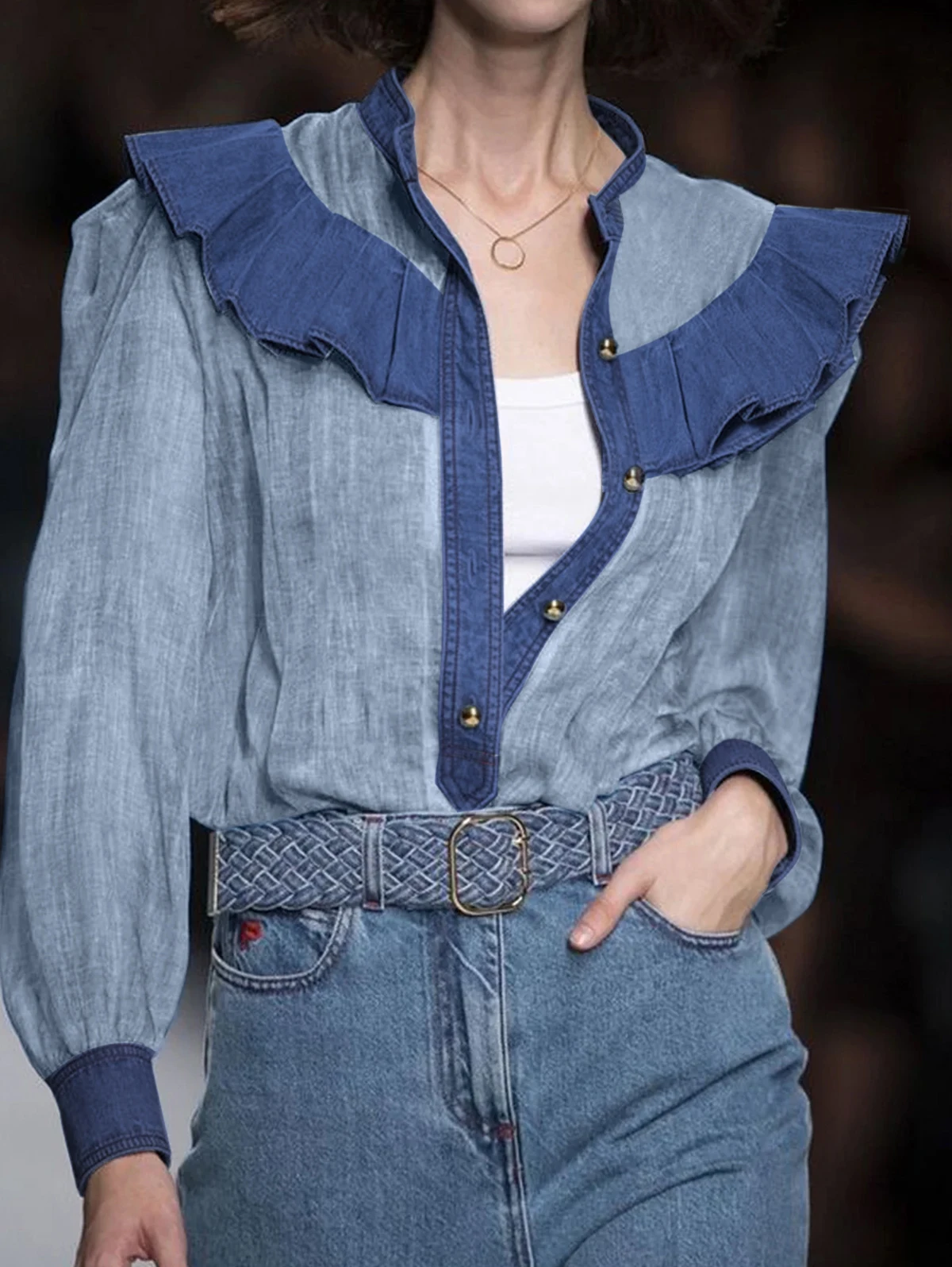 

Elegant Pleated Ruffles Shirt Women Long Sleeves Patchwork Design Single-breasted Blouse Tops 2025 Spring Summer Clothing