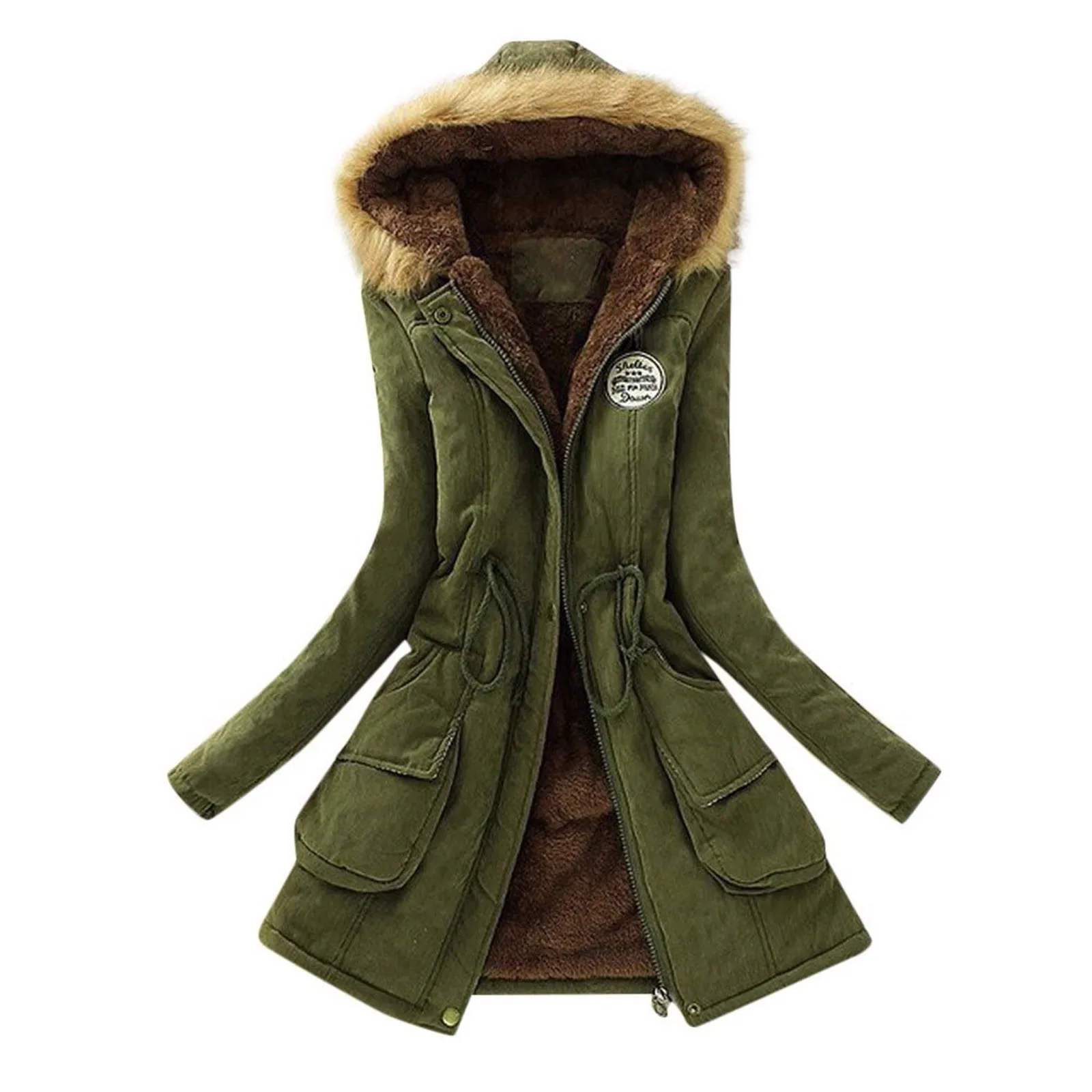 

Women Cotton Jacket Padded Autumn Winter Fleece Slim Coat Emboridery Plush Thicken Hooded Parkas Wadded Warm Overcoat Windbreak