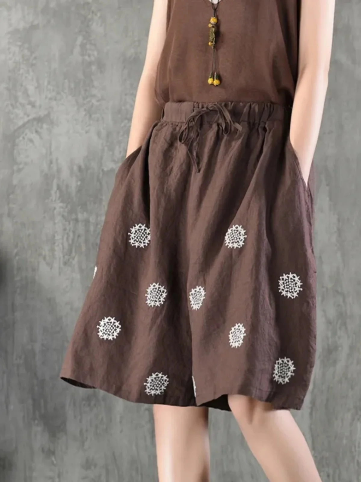 Cotton Linen Wide Leg Pants Women Summer Thin Loose plus Size High Waist Slimming Casual Straight Leg Linen Five-Quarter Shorts