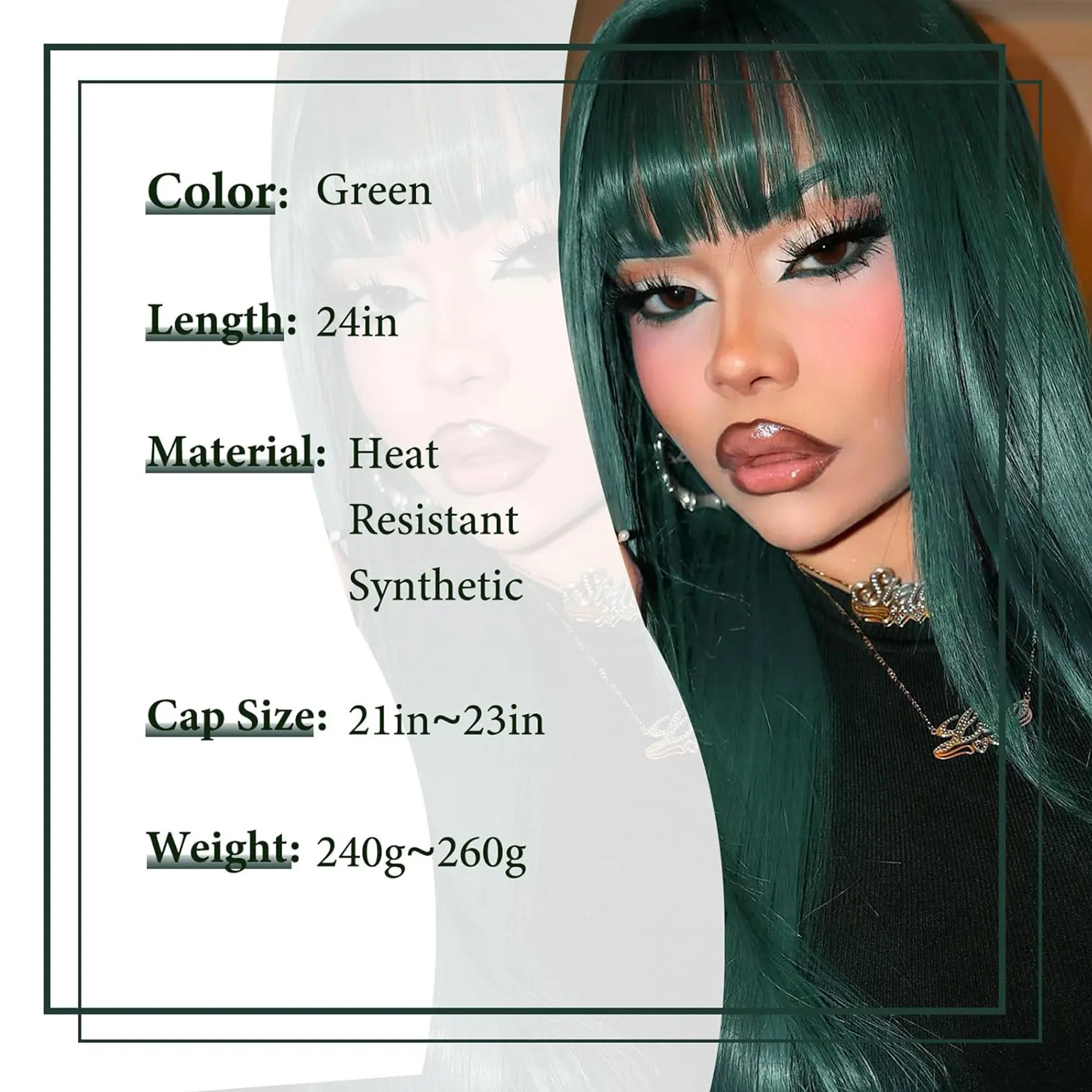 Dark Green Hair Long Straight Synthetic Hair Wigs with Bangs Ombre Green Color Dark Roots Colorful Hair Replacement Wigs Cosplay