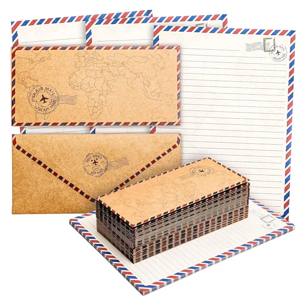 

Набор из 48 листов бумаги для писем и конвертов, винтажный дизайн в стиле путешествий (6,9 x 9,25 дюймов)