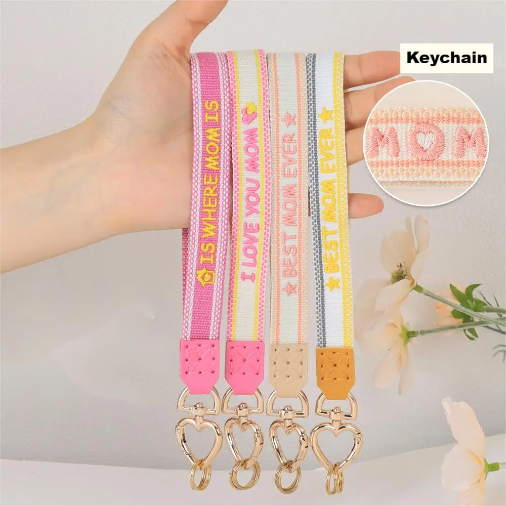 Mother's Day Woven Keychains Pendant Buckles Embroidered Letter Pattern Keychain Fashion Bag Mobile Phone Pendant Accessories