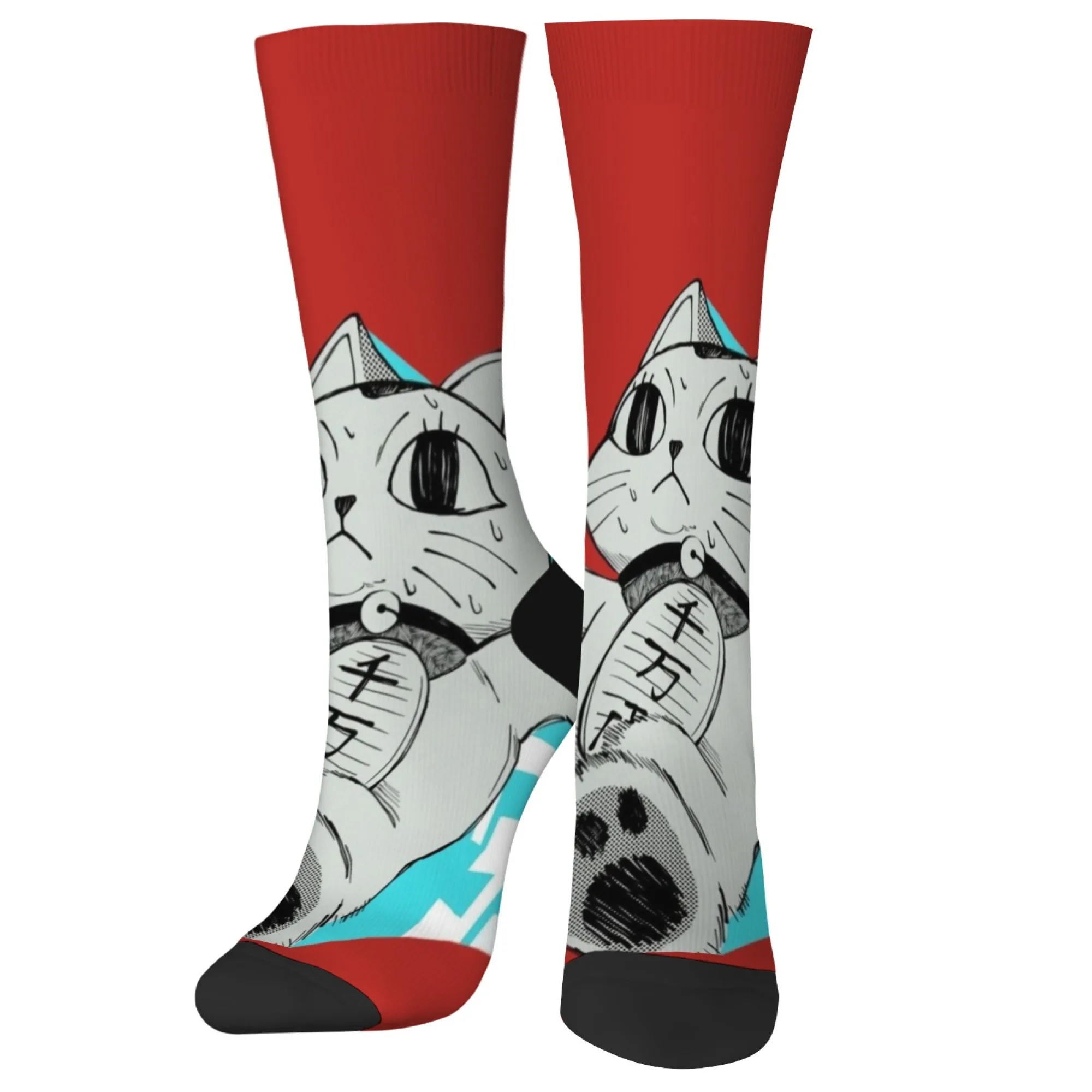 

Новинка, мужские носки с принтом Lucky Cat в стиле Харадзюку, удобные дышащие нескользящие повседневные носки, уличные носки в стиле хип-хоп