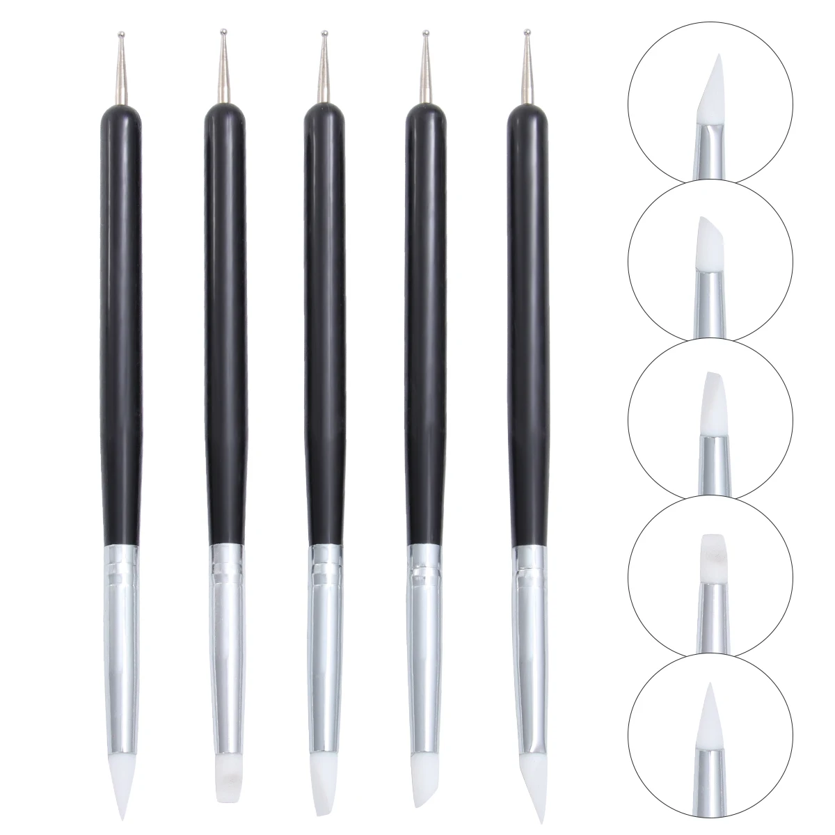 

5Pcs Silicone Nail Art Pen Brush Set Smooth Lightweight Professional Tools for Detail Design Kit Salon Home