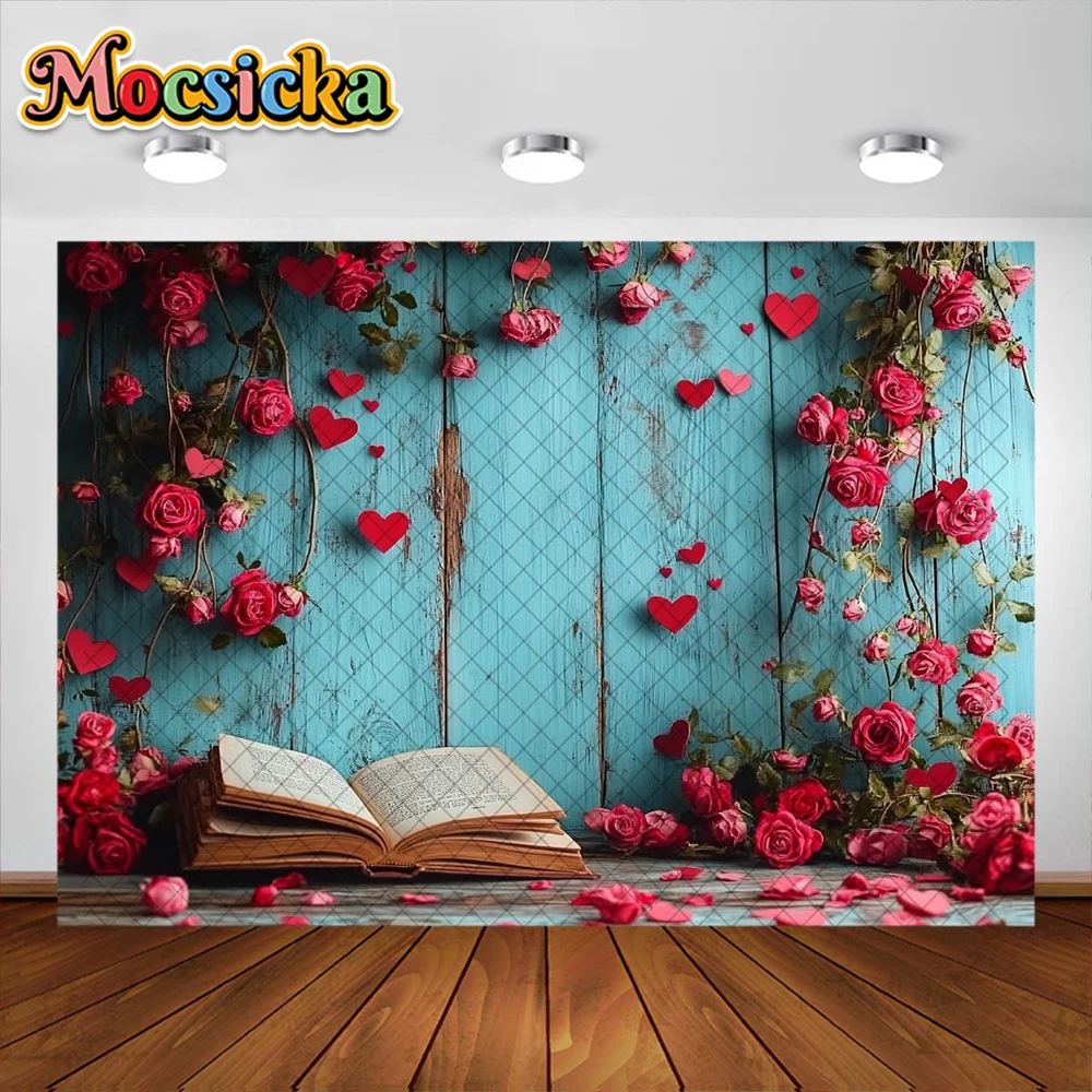 Fondo de fotografía del Día de San Valentín libro de amor decoración de arco Floral telón de fondo Baby Shower pareja retrato accesorios de estudio fotográfico