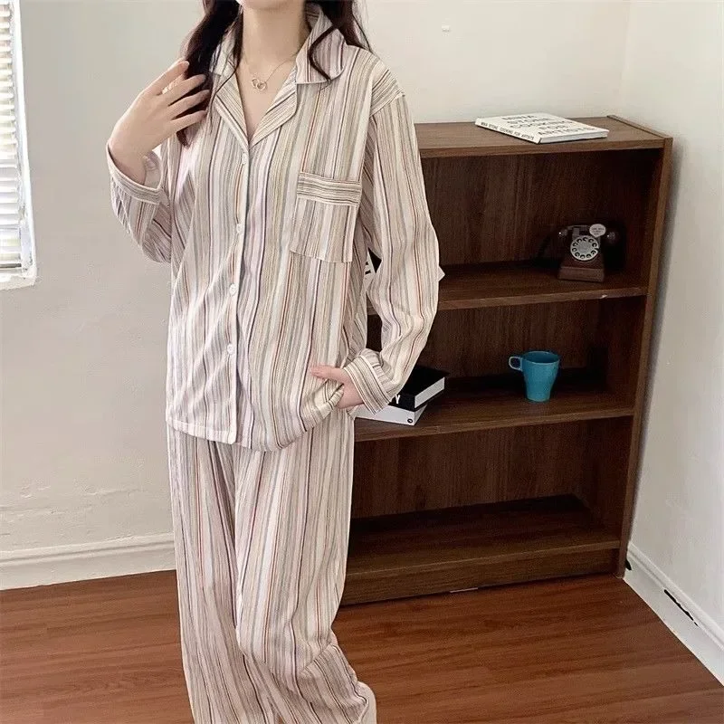 2023 New Pajamas Women's Spring Autumn Loose Loungewear Cute Long Sleeved Sleepwear Cartoon Student V-neck Homewear Set