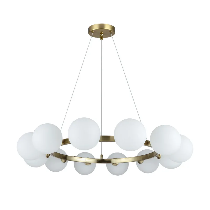 Nordic Circle Living Room Pendant Light Modern Luxury Restaurant Light Gold Milk White Glass Bedroom Chandeliers