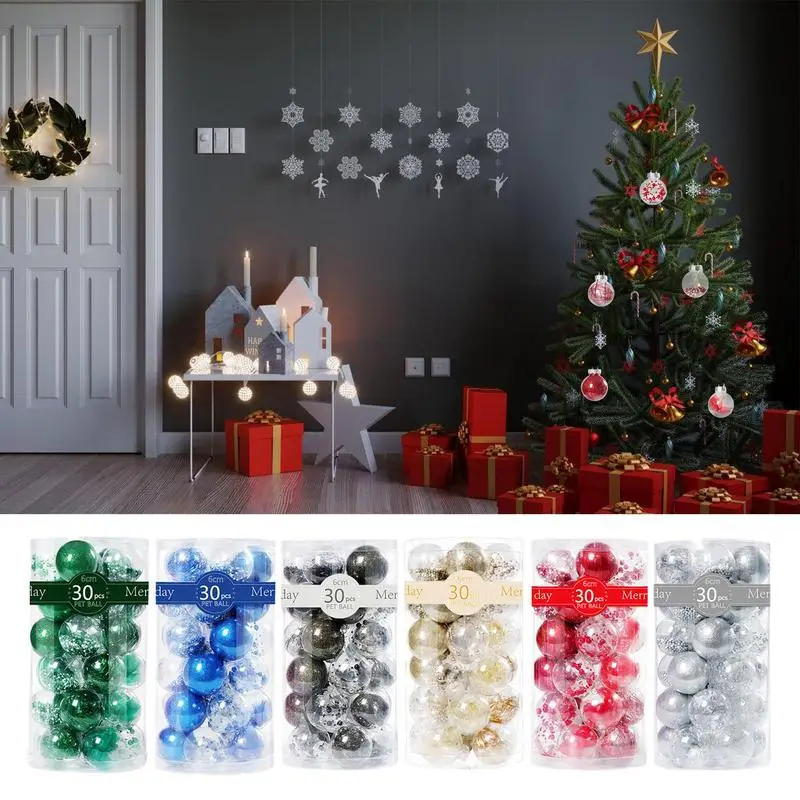 Christmas Ball Ornaments Set Home Hanging Pendant Plastics Shatterproof Tree Decoration Party Supplies Accessories Holiday