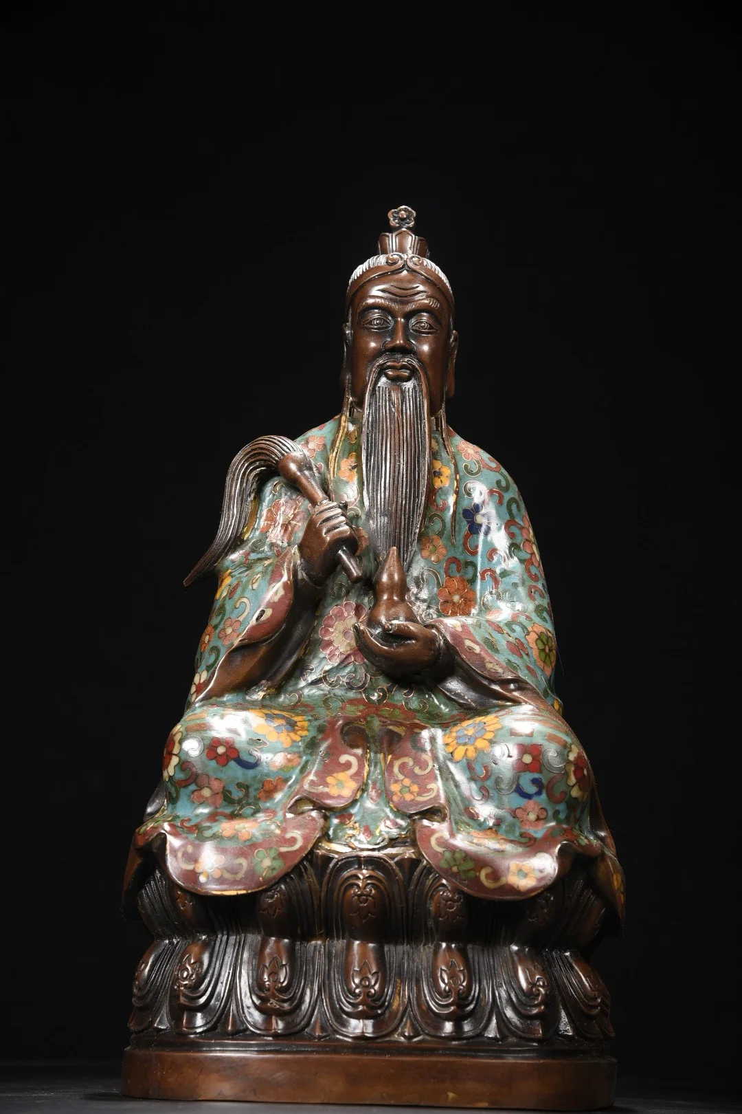 15 Old Bronze Cloisonne Enamel Flower Texture Lord Laozi Laozi Immortal Sitting Buddha Buddha Terrace Amass wealth Ornaments