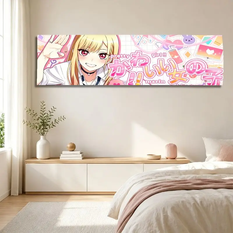 VIKAMA Blonde Otaku Girl Banner Decorative Tapestry Wall Art for Girls Room Aesthetic Cute Kawaii Funky Colorful Home Decor