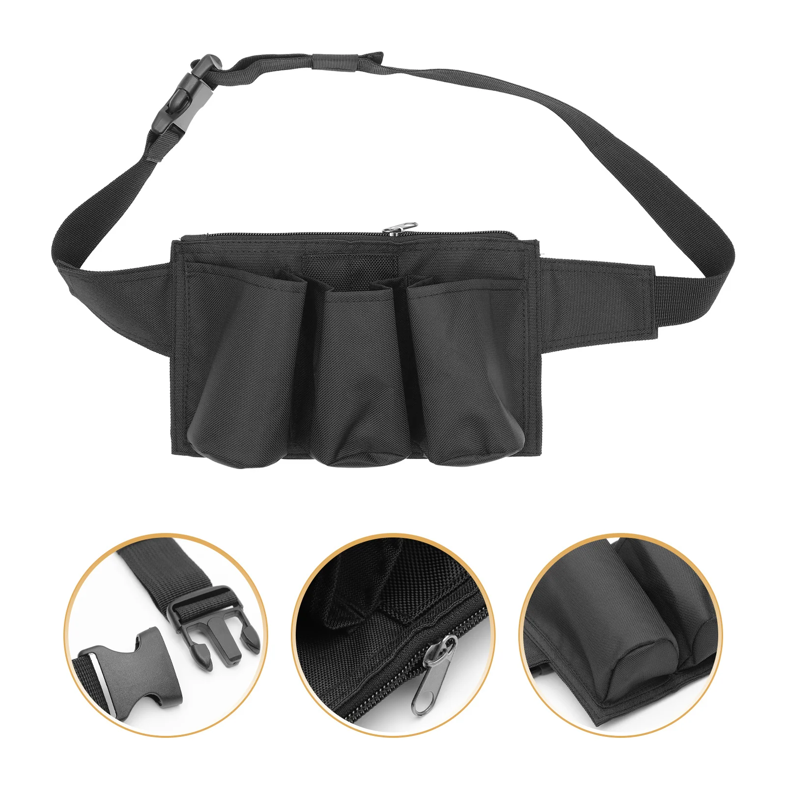 

Garden Waist Bag Black Lightweight Waterproof Tool Bag with Hook 3 Pockets Hanging Pouch for Yard Gardening Adjustable Webbing