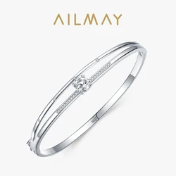 Ailmay 925 Sterling Silver Sparkling Clear Zircon Bracelets Simple Exquisite For Women Wedding Statement Fine Silver Jewelry