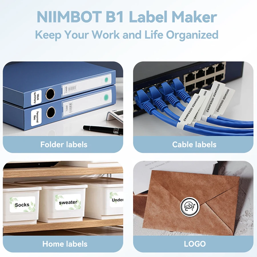 Niimbot B1 Mini Printer Thermal More White/ Cable/Color/Round Sticker Self Adhesive Waterproof For Stickers Labeling B1 Machine