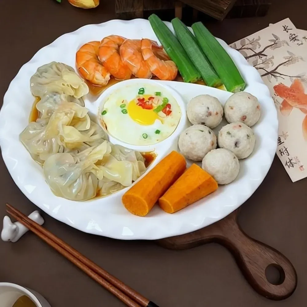 Windmill Shaped Ceramic Plate High Temperature Resistance Non-slip Dumpling Dishes Thicken Four Grid Steaming Tray Party Serving