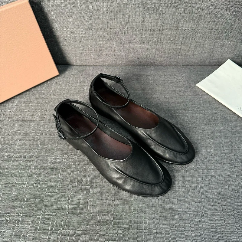 

Jenny&Dave 2026 Minimalist Cowhide Handmade Sandals Flat Shoes Women French Retro Elegant Comfortable Mary Jane Shoes Women