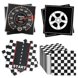 20/40/60Pcs Racing Car Theme Paper Napkins Disposable Checkered Flag Wheel Tire Napkin Kids Men Birthday Decor Party Supplies