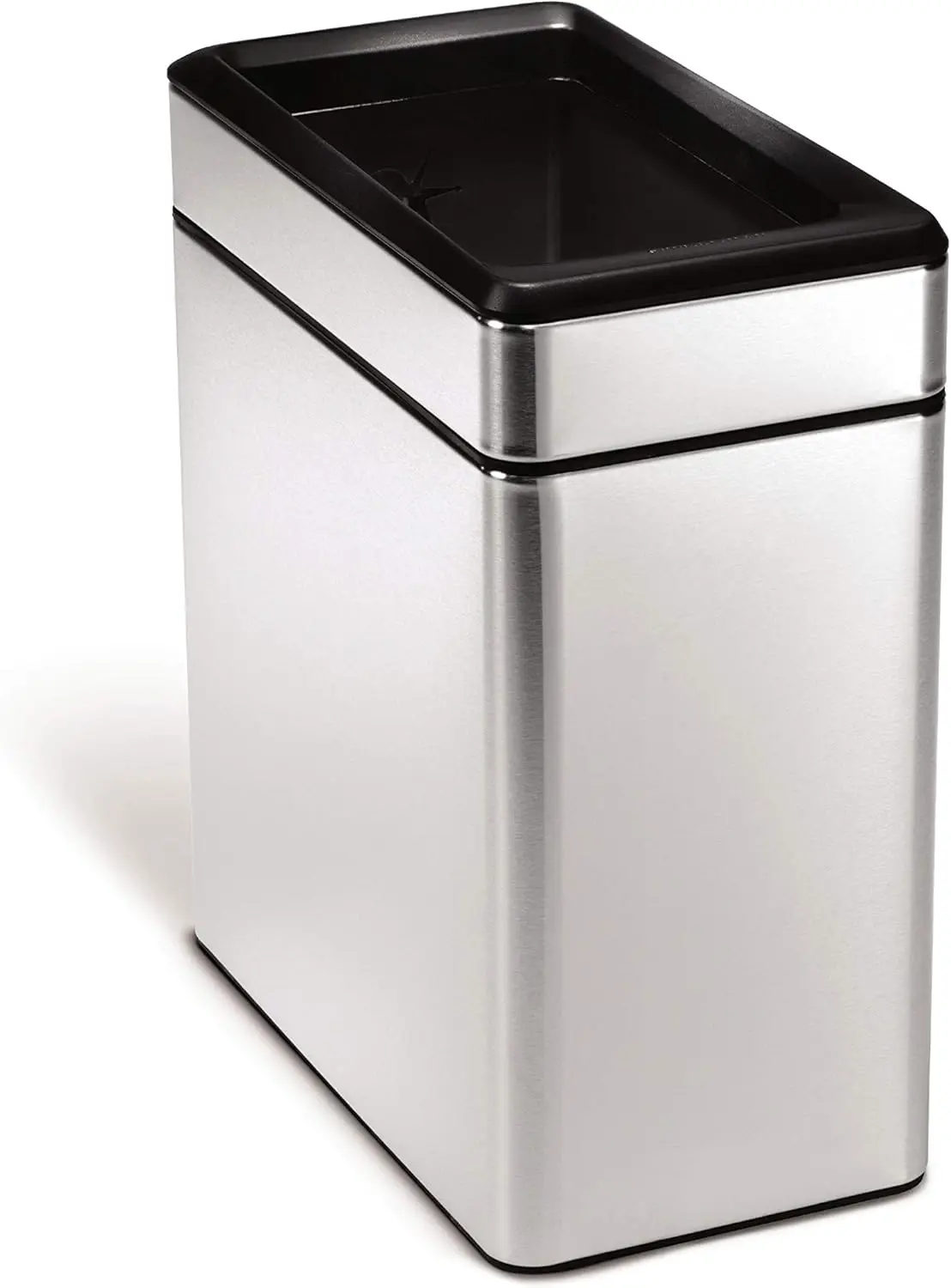 

Slim 10L Open Trash Can for Small Spaces, Brushed Stainless Steel Design