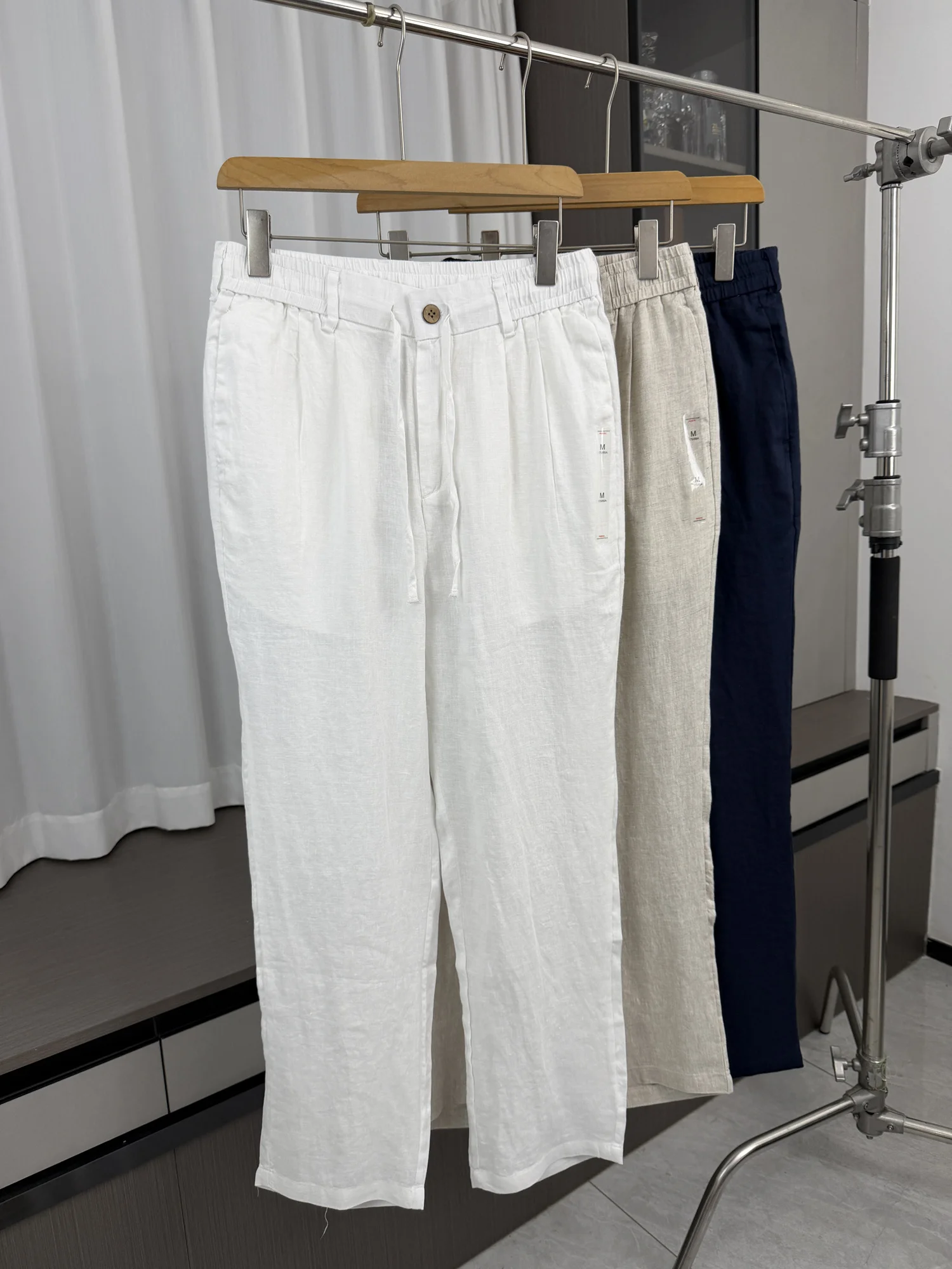 Non-Sticky Quick-Dry Comfortable Men's Summer Linen Straight Leg Casual Pants Breathable Versatile Trendy Straight Cut Trousers