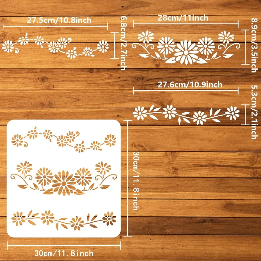 Daisy Chain Stencil 11.8x11.8inch Reusable Daisy Drawing Stencil DIY Craft Blooming Daisy Flower Painting Template Plant Stencil