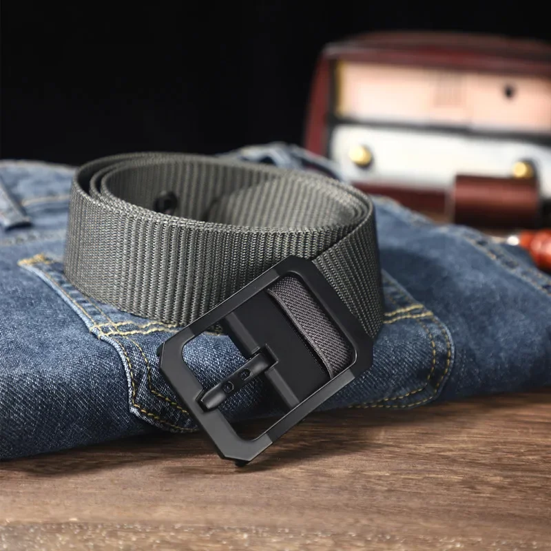 Trimmable canvas belt for men, adjustable porous needle buckle belt for youth workwear, casual and elongated jeans belt