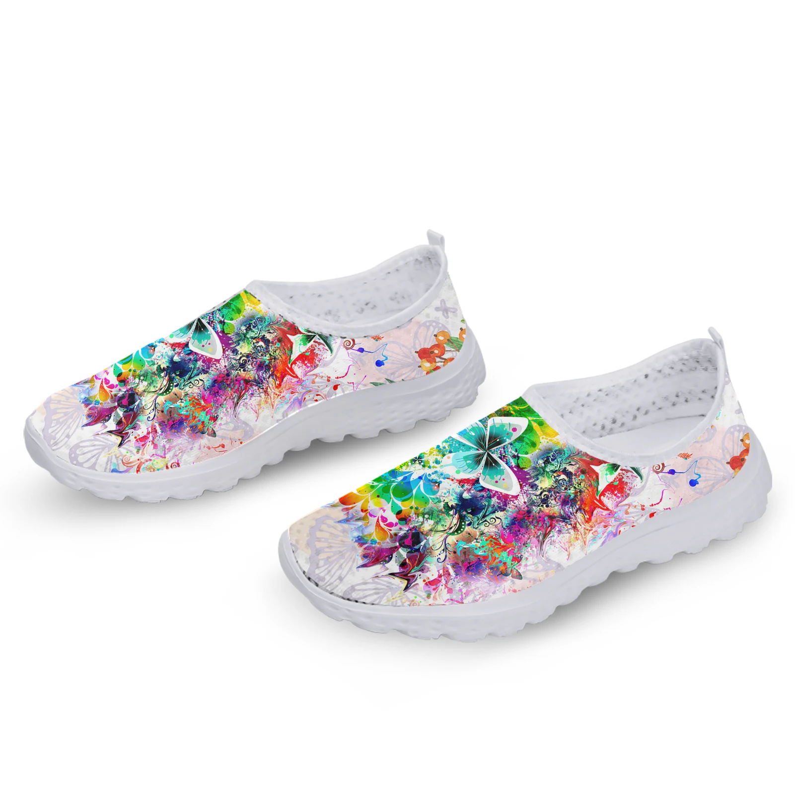 INSTANTARTS Fashion Colorful Gradient Color Butterfly Design Loafers Slip On Casual Shoes Soft Home Mesh Shoes Walking Shoes