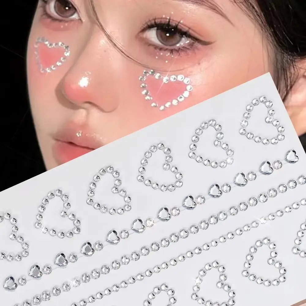 3D Sparkling Acrylic Face Stickers 1/3 Sheet Self-Adhesive Crystal Jewel Temporary Makeup Tattoos Star Heart DIY for Facial Deco