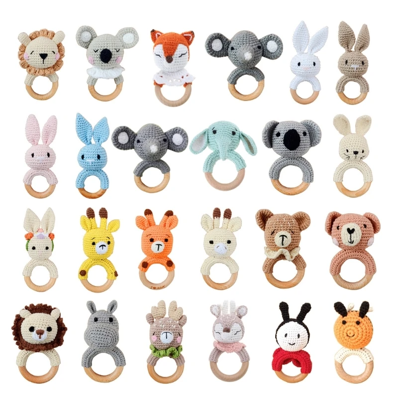 77HD gehaakte rammelaar gehaakte bijtring pasgeboren rammelaar houten bijtring baby rammelaar speelgoed