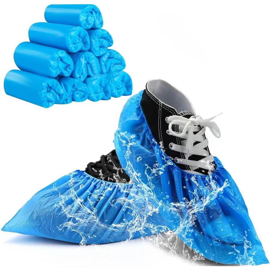 100枚入り（50ペア）使い捨て防水滑り止めシューズカバー、屋内用CPEプラスチック製フットカバー、家庭用掃除に最適