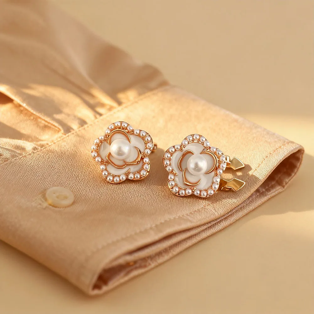 กระดุมโลหะรูปดอกไม้ประดับโบว์มุก 2 ชิ้น สำหรับตกแต่งเสื้อผ้า DIY กระดุมโลหะผสมสำหรับตกแต่งแขนเสื้อ