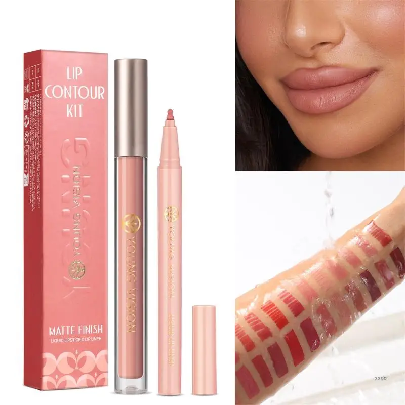 YOUNG VISION Matte Lipstick with 1Lipliners Lasting None Cup Not Fade Waterproof Pigmented Velvets Lipgloss Lip Makeup