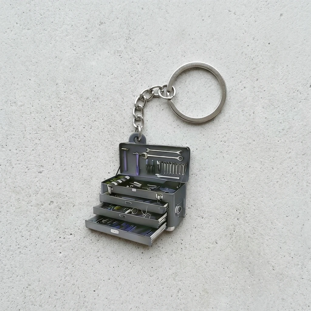 Automotive Gift Acrylic Keychain Toolbox Theme Pendant for Car Enthusiasts Durable Lightweight Smooth Edges Accessory
