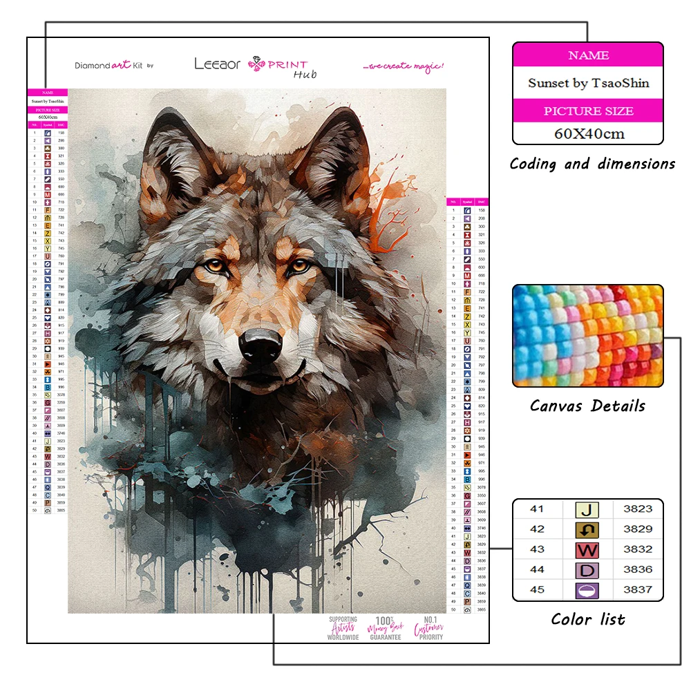 Animal Art Painting Diamond Accessories Rainbow Wild Gray Wolf Mosaic Embroidery Cross Stitch Kit Home Decoration Gifts 5D Diy