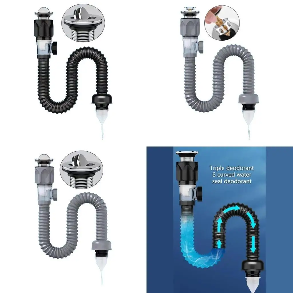 

652F Easy Installation Sink Drain Set ABS & Steel Sink Drain Assembly Effective Filtration Convenient Sink Drain Solution