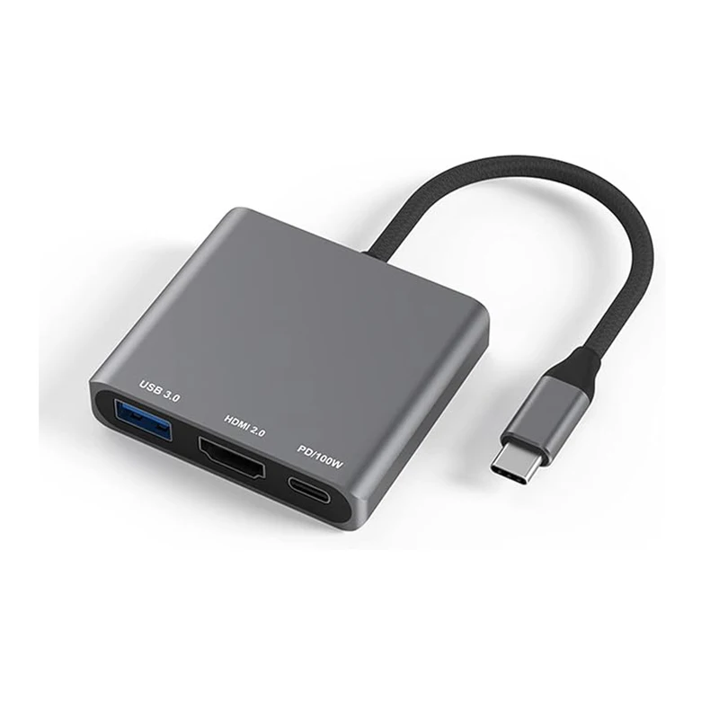 Compact 3-in-1 USB-C Hub Featuring 60W USB Power Delivery, 4K HDMI Output, and Multi-Port Connectivity