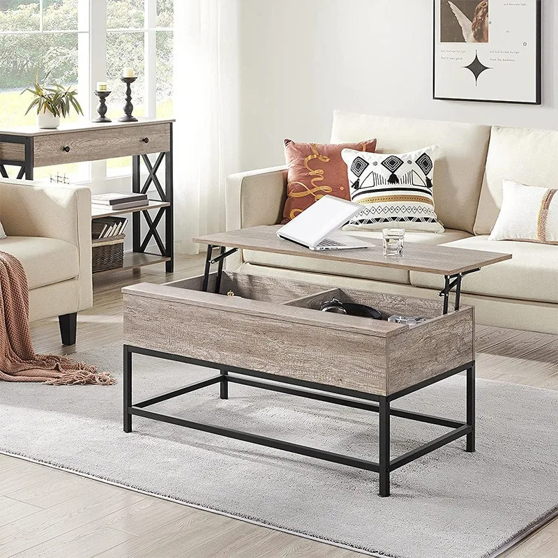 Industrial coffee table coffee table, living room storage room, farmhouse coffee table wooden table with hidden storage room 2