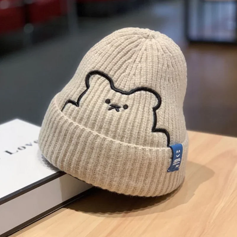 Kids Hats New Boys Girls Hat Winter Baby Knitting Cute Bear Pattern Caps Fashion Keep Warm Beanie Cap Kid Accessories 0-6Years