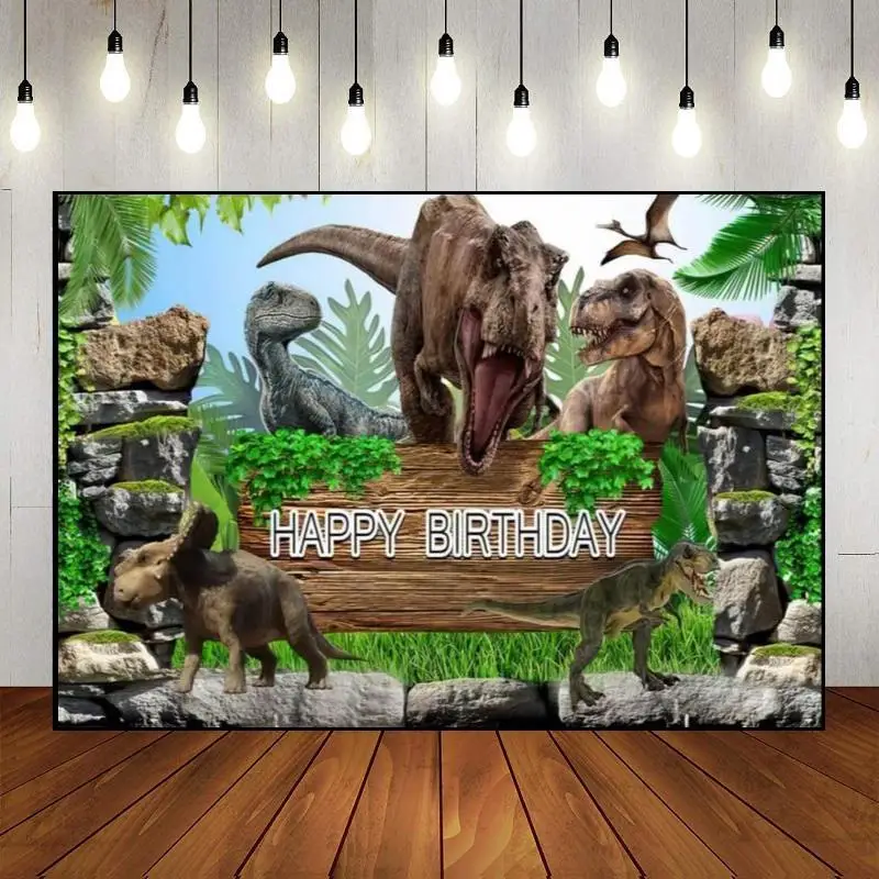 

Photography Party Backdrop Wall Banner Background Lake Forest Trees Dinosaurs Theme Photo World Mesozoic Custom Baby Shower