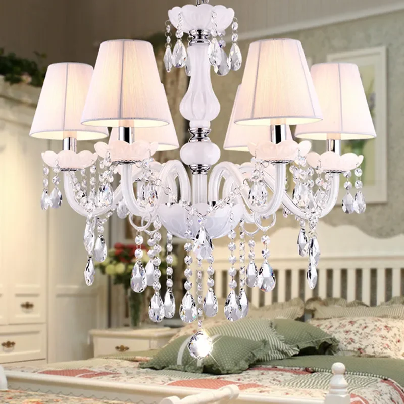 

Crystal light White European style living room lamp Dining room chandelier Warm bedroom candle lighting glass chandeliers